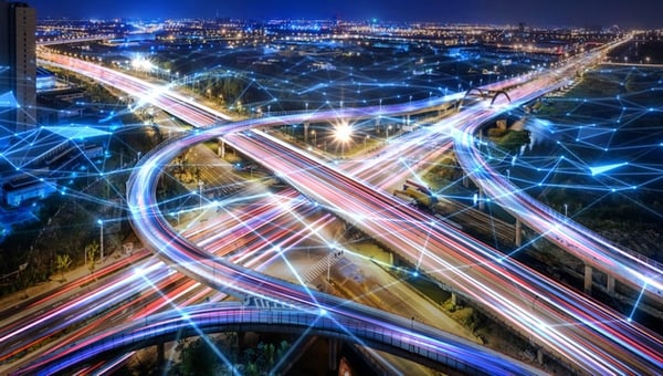 connected street lights at night