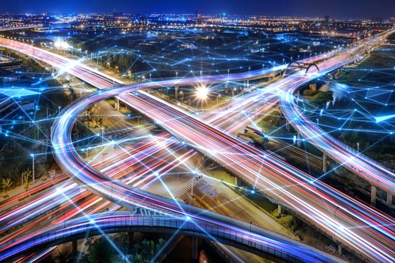 connected streetlights at night