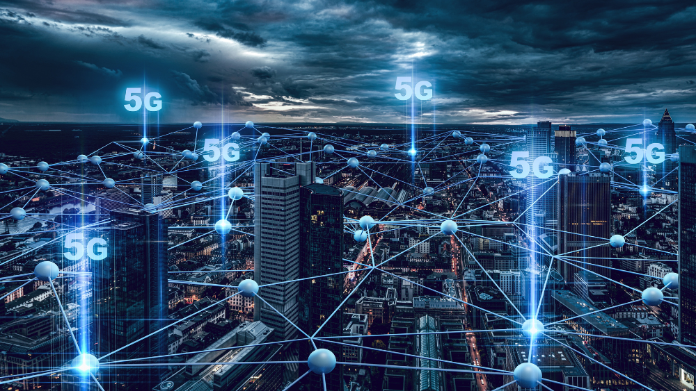 City and high rises connected by 5G